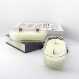 LO94 Parfums de luxe personnalisés Aroma <span class=keywords><strong>Cire</strong></span> de soja Mèche en bois Forme de <span class=keywords><strong>bateau</strong></span> ovale Bocal en verre Cadeau Bougies parfumées - Product Image 2