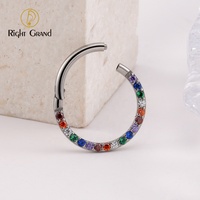 Bijoux de Piercing pour le visage, anneau de Clicker de nez en titane à charnière en Zircon arc-en-ciel ASTM F136