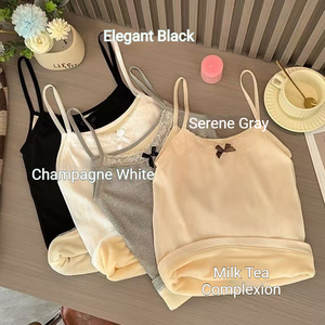 Camisola con lazo de encaje Pure Desire para mujer, chaleco térmico ajustado con forro polar cálido, ropa interior y exterior para otoño e invierno - Product Image 1