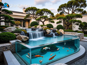บ่อปลาโคอิทรงครึ่งวงกลมอะคริลิกใส ออกแบบตามสั่งจากโรงงาน บ่อปลาทรงแผงกลางแจ้งทันสมัยหรูหรา - Product Image 2
