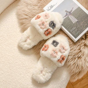 รองเท้าแตะแบบสวมเปิดนิ้วเท้า ขนปุย ประดับเพชร ลายดอกไม้ สไตล์เรียบง่าย แฟชั่น สำหรับผู้หญิง ฤดูใบไม้ผลิต้นปี <span class=keywords><strong>2022</strong></span> - Product Image 1