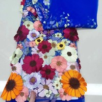 Tissu en dentelle haut de gamme avec broderie florale 3D colorée, grandes et petites fleurs, pour robe de soirée, robe de mariée, tissu pour robe de mariage