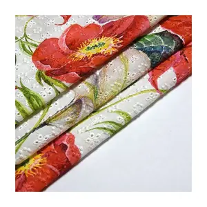 Melhor personalizado grande cópia da flor de algodão bordado ilhó lace tecidos para vestuário