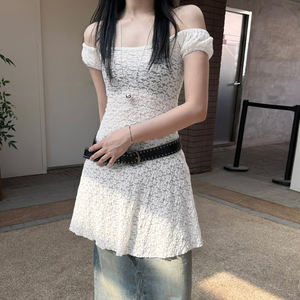 Robe mini sexy en dentelle transparente à épaules dénudées, coupe trapèze, taille basse, moulante, pour club, soirée, streetwear, tenue de fête - Product Image 3