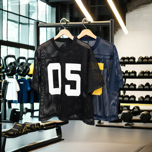 Anpassbare Übergroße Crop-T-Shirts für Herren 260 Gramm Street-Style Fußball-Mesh-Trikot Blanko-Design Siebdruck-Buchstaben - Product Image 3