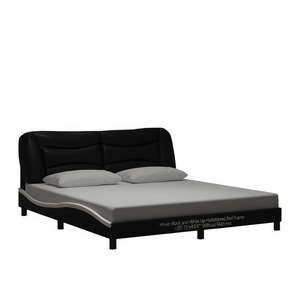 Letto Imbottito Hvar King Size in Ecopelle Nera con Illuminazione LED, Design Moderno Senza Materasso - Product Image 1