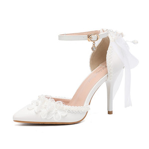 S4638F - Nuevos Zapatos de Novia para Mujer, Color Blanco Puro, con Hebilla y Lazo, Punta Puntiaguda, Tacón de Aguja, para Banquete - Product Image 5
