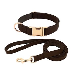 Conjunto de correa de cuello de perro de moda de lujo impermeable suave cuero vegano hebilla de oro rosa duradero elegante para perros pequeños medianos grandes - Product Image 5