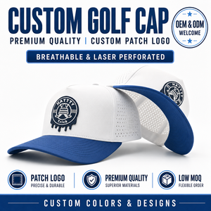 Ultimate 5 Panel Solid Waterproof Golf <b>Cap</b> Custom Silicone Logo Low MOQ OEM Laser Perforated Hydrophobic <b>Quick</b> <b>Dry</b> Top Wear - Product Image 1