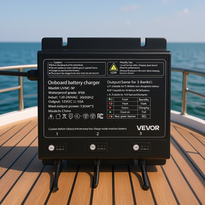 Cargador de Batería Marino Vevor 12V 10A de 3 Bancos, Impermeable, con Indicador LED para Barcos y Autocaravanas - Product Image 2