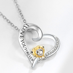 Nuova Collana alla Moda con Scritta '<span class=keywords><strong>Ti</strong></span> <span class=keywords><strong>Amo</strong></span> per Sempre' e Cuore a Rosa, Regalo per Ragazze e Mogli, Collana in Rame per San Valentino - Product Image 4