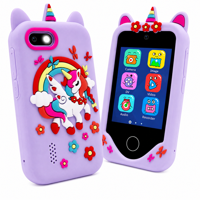 AOGO Children's Touch Screen Smart Toy Phone Dual Camera Interactive Puzzle Games MP3 Music Player Mini Smartphone LED Plastic