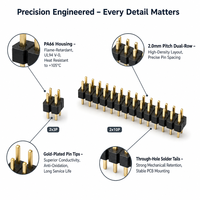 Strip Header Pin Jantan 2.0mm Langsung dari Pabrik 2P-40P Pin Kuningan Ujung Berlapis Emas Dua Baris Lubang Tembus PA66 UL94 V-0 RoHS