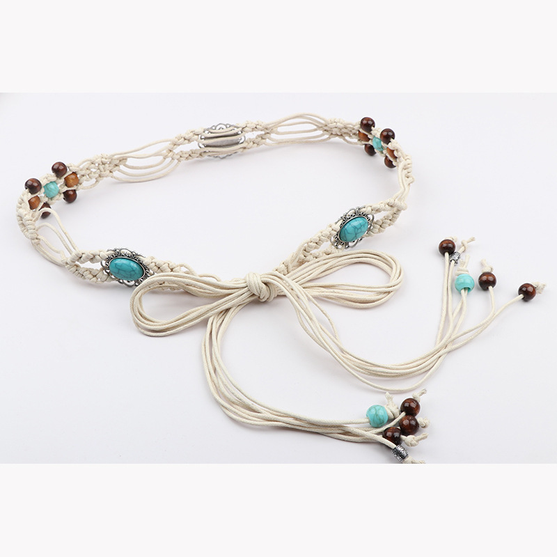 Boho Turquoise Belt for Women – Hand-Woven Braided Beaded  display picture 2