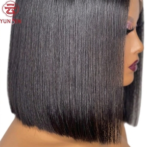 Perruque Chic Courte et Droite Type <span class=keywords><strong>Bob</strong></span> avec Dentelle Transparente Sans Colle Cheveux Humains Vierge Remy Noir Naturel Densité 150% - Product Image 3