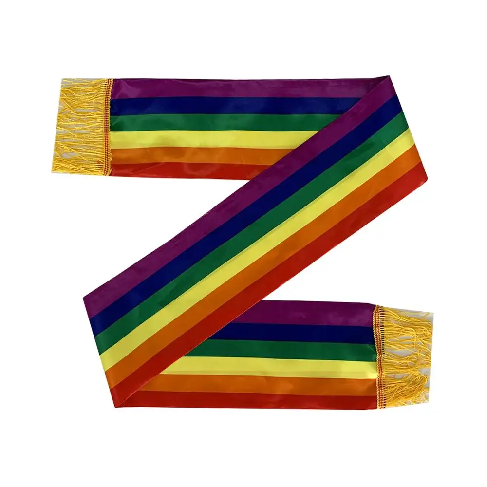100% पॉलिएस्टर क्लब धारीदार स्कार्फ कस्टम लोगो मुद्रित इंद्रधनुष LGBT समलैंगिक दुपट्टा