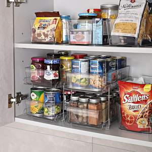 Chariot de rangement de <span class=keywords><strong>cuisine</strong></span> moderne en plastique mince étagère de rangement de <span class=keywords><strong>cuisine</strong></span> organisateur transparent à 2 niveaux avec séparateurs - Product Image 3