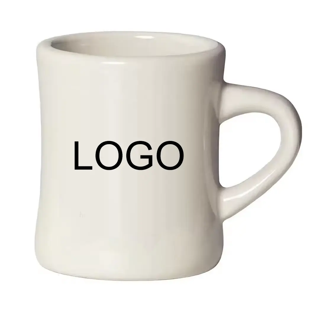 11oz süt kahve kupa beyaz Vintage retro diner tarzı klasik krem kupa özel Logo yaratıcı seramik kahve kalın mug kupa