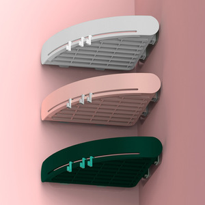 Étagère de salle de bain murale d'angle nordique, support de rangement ovale en plastique, installation sans perçage, design durable, blanc, gris, rose - Product Image 1