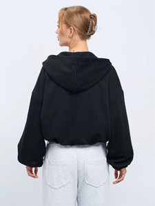 Manteau décontracté européen et américain pour femme, couleur unie, à capuche, en polaire, manches longues, veste courte zippée, cardigan, pull tricoté pour le <span class=keywords><strong>printemps</strong></span> - Product Image 3