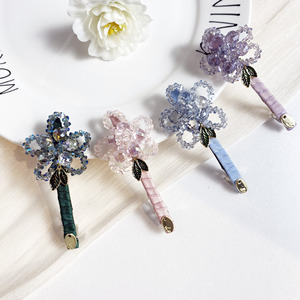 Pince à ressort fleur <span class=keywords><strong>originale</strong></span> faite à la main avec des perles de cristal latérales <span class=keywords><strong>Barrette</strong></span> à <span class=keywords><strong>cheveux</strong></span> en métal pour les cravates de <span class=keywords><strong>cheveux</strong></span> de femmes - Product Image 4