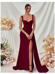 Nuevos vestidos de noche sexys de cintura alta, estilo europeo y americano, para mujer, de manga larga, con escote pronunciado. - Product Image 2
