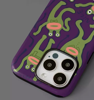 Étui de téléphone deux-en-un en acrylique et TPU avec étui de protection pour téléphone portable, motif grenouille violette amusante