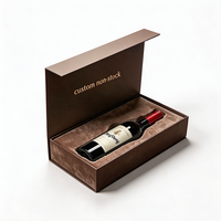Caja de Vino de Papel Rígido Marrón Personalizada con Forro de Terciopelo e Inserto de Espuma Personalizado para Empaque de una Sola Botella de Vino Tinto