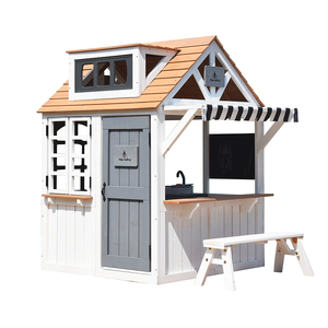 Maisonnette de jeu extérieure en bois blanc avec comptoir et banc, magasin de jeu d'extérieur pour enfants avec tableau noir et auvent - Product Image 1