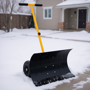 Pelle à neige avec lame de 29 pouces, roues de 10 pouces, poignée jaune à angle réglable, pousse-neige, outil de déneigement - Product Image 2