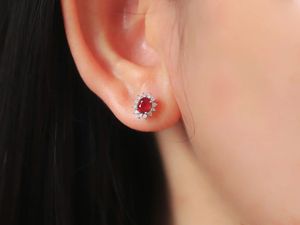 Xinfly 18K White Gold Oval <b>Stud</b> <b>Earrings</b> 1.0ct Natural Mozambique Ruby & 0.25ct Diamond Gemstone <b>Fine</b> Jewelry for Weddings - Product Image 2