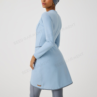 Burkini pour femmes musulmanes bleu poudré avec logo personnalisé, jupe portefeuille à demi-zip, ensemble de bain modeste, tenue de plage musulmane, marque privée, commande en gros