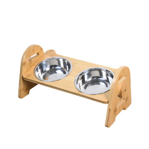 Comedero elevado de madera para mascotas, soporte de bambú para platos de comida y agua para perros y gatos, ideal para gatos. - Product Image 5