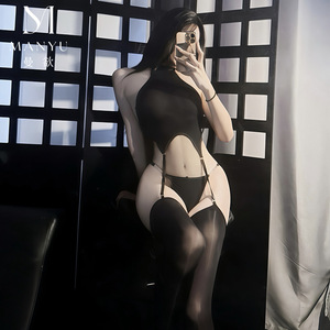 ชุดบอดี้สูทแบบไร้รอยต่อ 6D เซ็กซี่ สายรัดแบบผูกคอ ซีทรู ถุงน่องสีดำเงา ชุดชั้นใน ถุงน่องแบบมีสายรัด W13 - Product Image 3