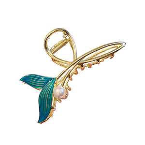 Grande épingle <span class=keywords><strong>à</strong></span> cheveux en métal bleu en forme de queue de poisson avec fermoir, pour l'arrière de la tête, style simple et élégant - Product Image 6