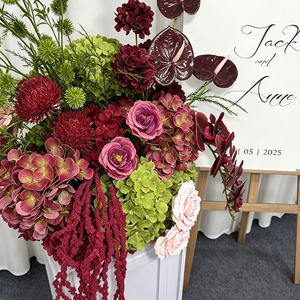 Vibrant Red and Green Promise Brand Silk Realistic Modern Artificial Hydrangeas for Wedding Decor - Product Image 4