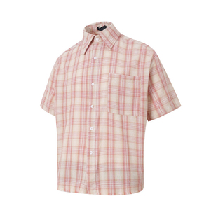 T-shirt da uomo casual a maniche corte, oversize, con stampa personalizzata, logo, vestibilità comoda, abbottonatura completa, fantasia scozzese, alta qualità, all'ingrosso - Product Image 2