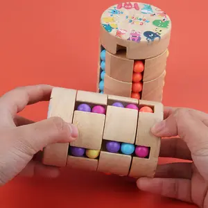 Wholesale Children's Wooden Slide Bead Ball Toy Kongming Lock Burn Brain Decryption Toy Rotating Magic Bean Toys