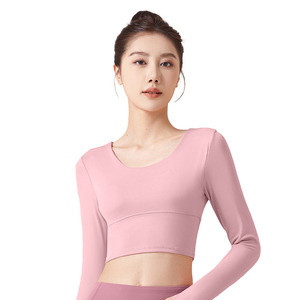 Ropa de Yoga con espalda cruzada para mujer, sujetador acolchado, sensación <span class=keywords><strong>desnuda</strong></span>, secado rápido, de Fitness Top, camiseta informal de Yoga para chicas adolescentes - Product Image 3