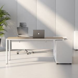 เฟอร์นิเจอร์สำนักงานบ้านที่ทันสมัยออกแบบใหม่รูปตัว L โต๊ะผู้จัดการผู้บริหารสีขาวกับฮัทช์ - Product Image 2