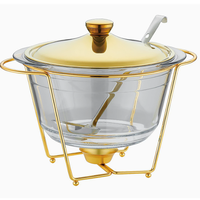 Chauffe-plat de buffet décoratif FLEY en acier inoxydable avec couvercle en verre, poignées latérales et chauffage à l'alcool pour la restauration de mariages