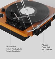 Tourne-disque vinyle 3 vitesses en bois avec haut-parleurs Bluetooth USB SD LP