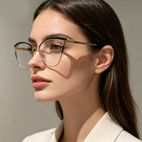 Nouvelles lunettes unisexe transfrontalières œil-de-chat à motif cœur, effet naturel, haut de gamme, anti-lumière bleue, monture métallique intégrale, prêtes pour le bureau