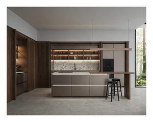 Sistema <span class=keywords><strong>Cucina</strong></span> Personalizzato con <span class=keywords><strong>Dispensa</strong></span> Nascosta, Elettrodomestici Integrati, Isola in Marmo e Vetrina con Illuminazione LED - Product Image 1