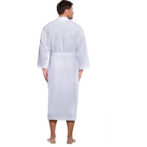 Bata de Baño Kimono Blanca Tipo Waffle Unisex, Larga, Holgada, con Cuello en V, de Algodón, Personalizable para Mujer - Product Image 6