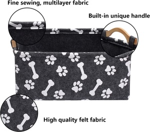 <span class=keywords><strong>Panier</strong></span> de rangement pour jouets pour chiens en feutre avec poignées en <span class=keywords><strong>bois</strong></span> - Product Image 2