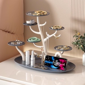 Jewelry Organizer 4 Layers <b>Desktop</b> Storage Tray With Phone <b>Stand</b> For Jewelry Display And Cosmetic Storage - Product Image 3