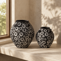 Vase à fleurs en céramique artistique, motif circulaire noir et blanc, vase en poterie vieillie pour la décoration de table console