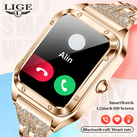 Jam Tangan Pintar LIGE BW0544 (2 Tali) untuk Wanita, Dapat Menjawab/Melakukan Panggilan dengan Berlian, Pelacak Kebugaran Detak Jantung untuk Android IOS Warna Emas