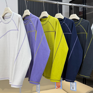Kaos Lapisan Dasar Lengan Panjang Kontras Warna Tebal Hangat Berbahan Fleece Dua Sisi untuk Luar Ruangan - Product Image 1